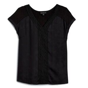 FORTUNE + IVY Zora Crochet Trim Mixed Material Blouse